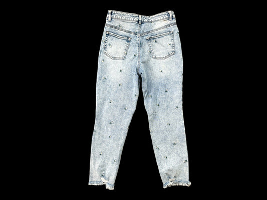 Embroidered Floral Light Wash Distressed Mom Jeans