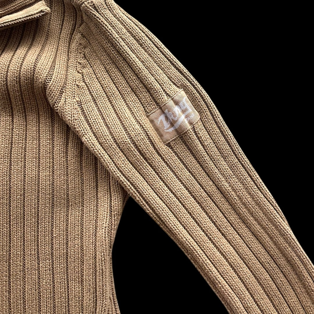 DKNY Jeans Brown Ribbed Knit Sweater Double Zipper 90s