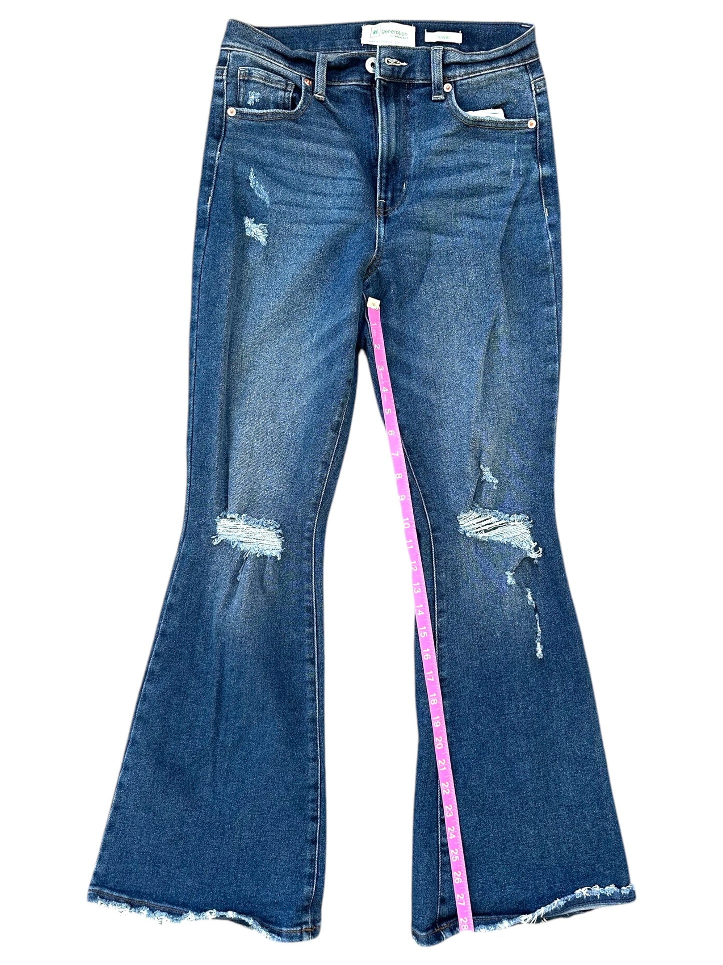 Re Generation Dark Wash Distressed Flared Jeans