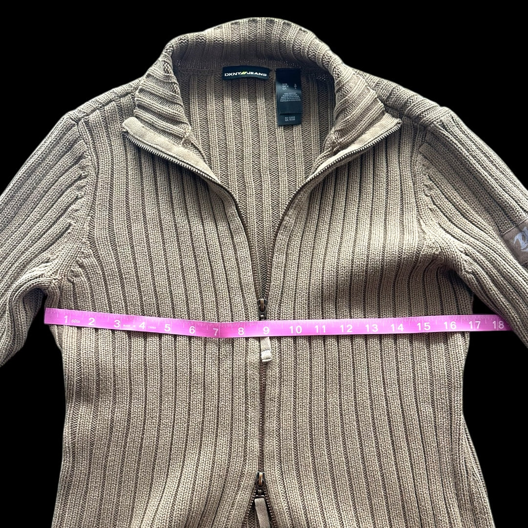 DKNY Jeans Brown Ribbed Knit Sweater Double Zipper 90s