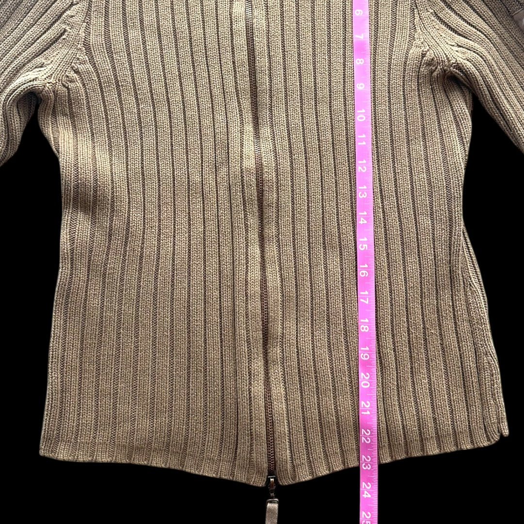 DKNY Jeans Brown Ribbed Knit Sweater Double Zipper 90s