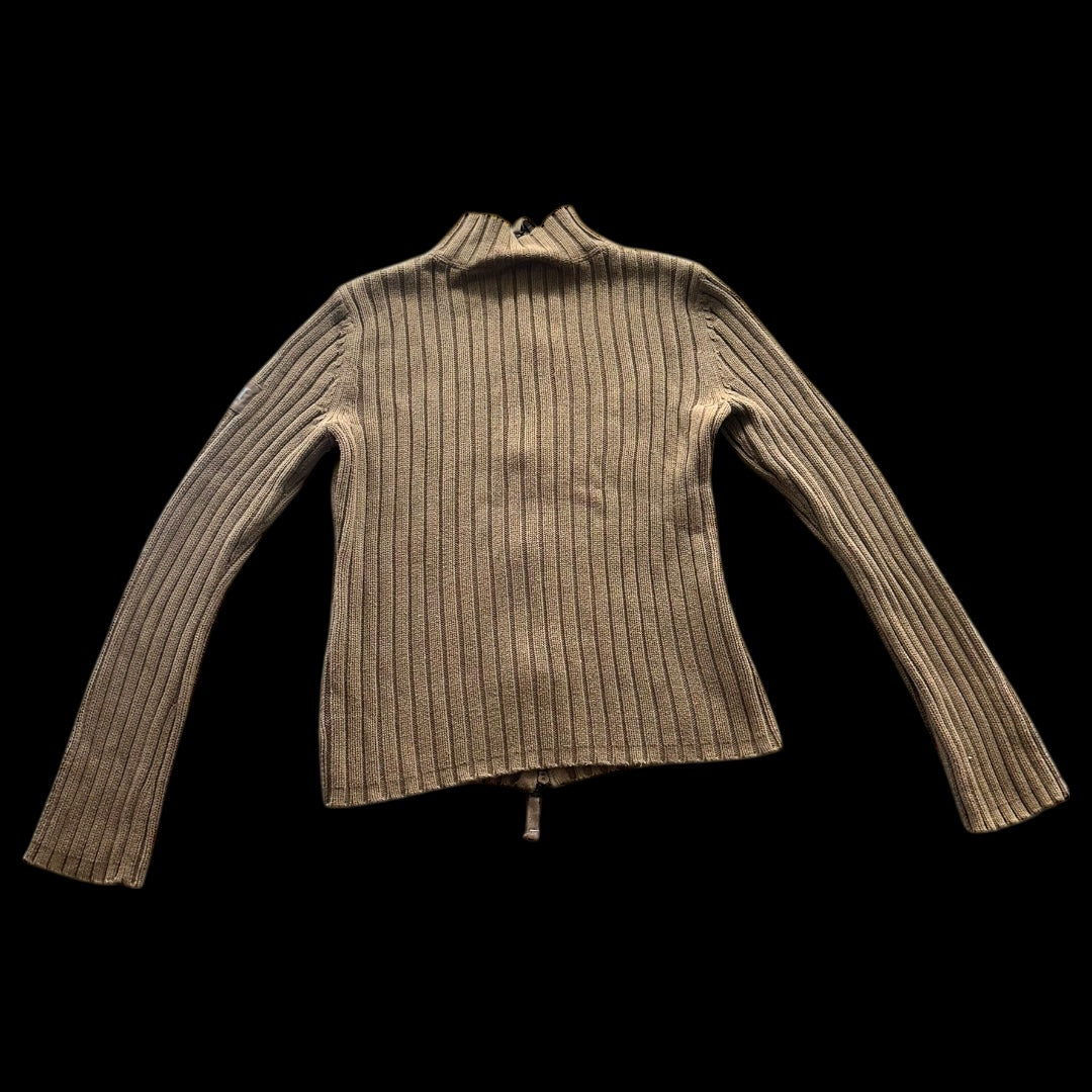 DKNY Jeans Brown Ribbed Knit Sweater Double Zipper 90s