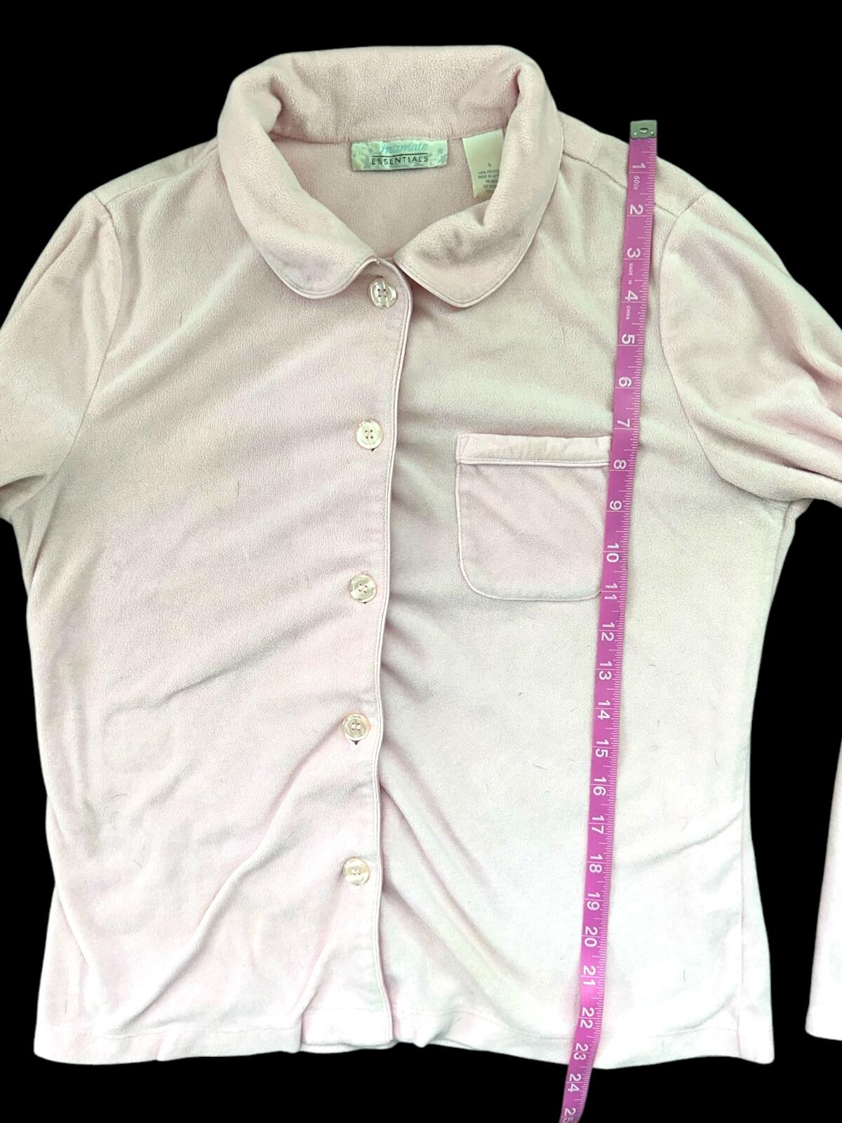 Intimate Essentials Light Pink Velour Button Up Top