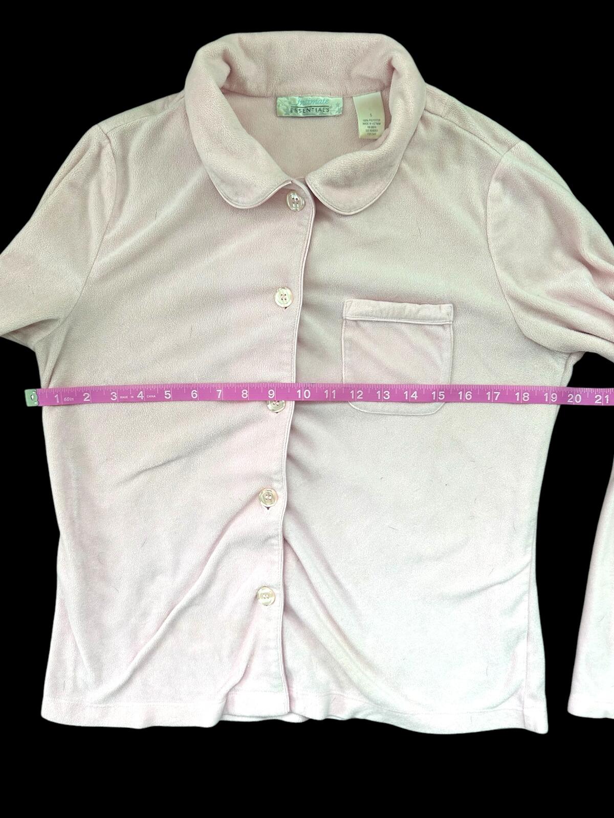 Intimate Essentials Light Pink Velour Button Up Top