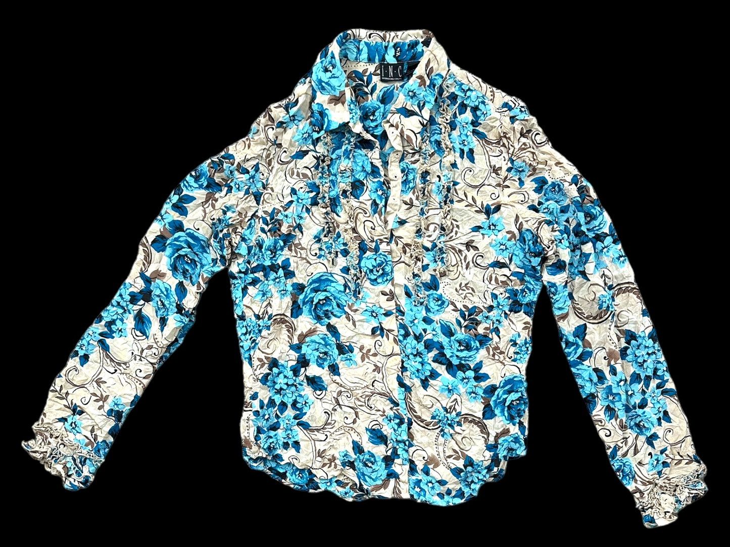 INC Blue Floral Popcorn Long Sleeve