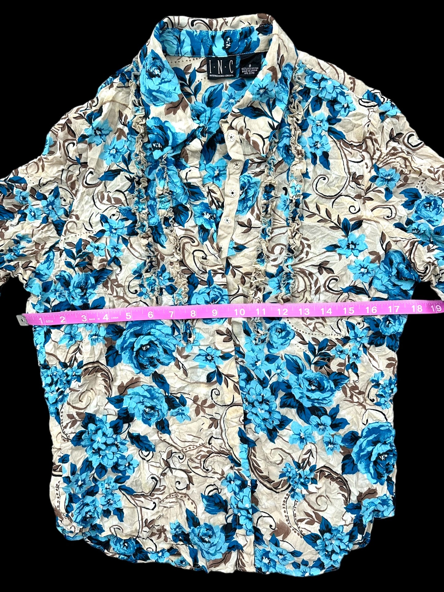 INC Blue Floral Popcorn Long Sleeve