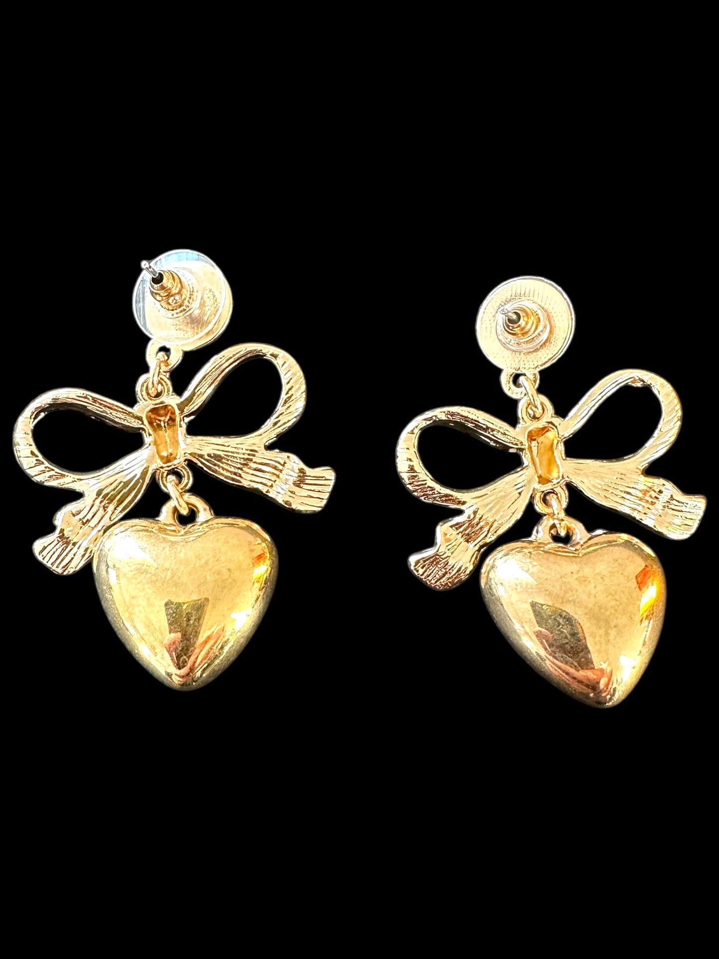 Gold Bow With Heart Earrings