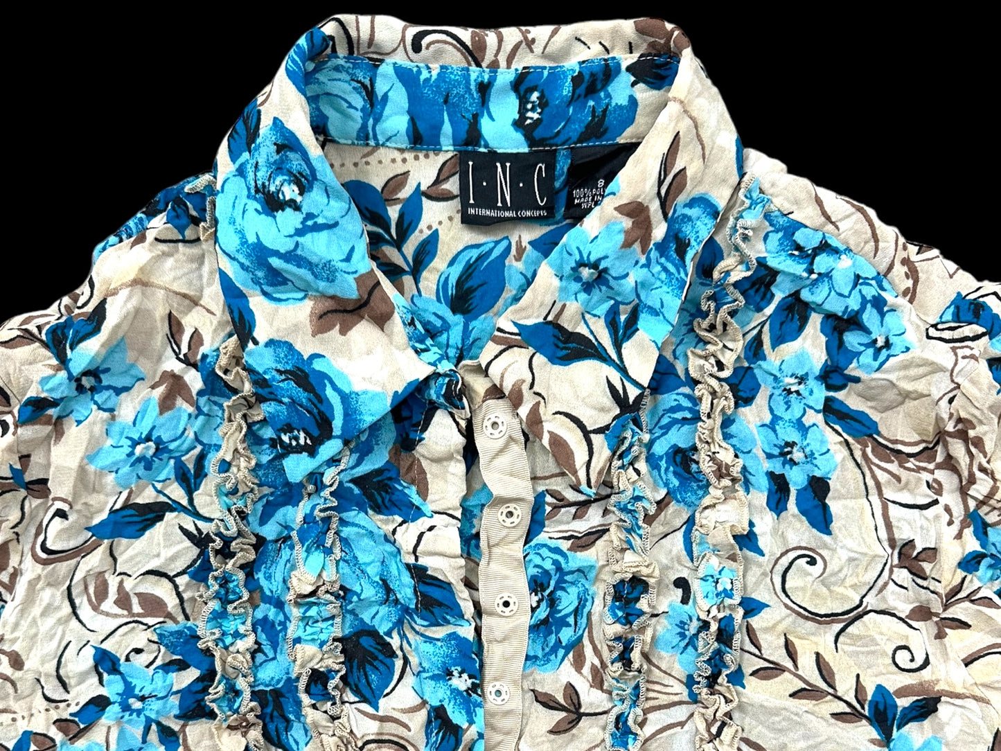 INC Blue Floral Popcorn Long Sleeve