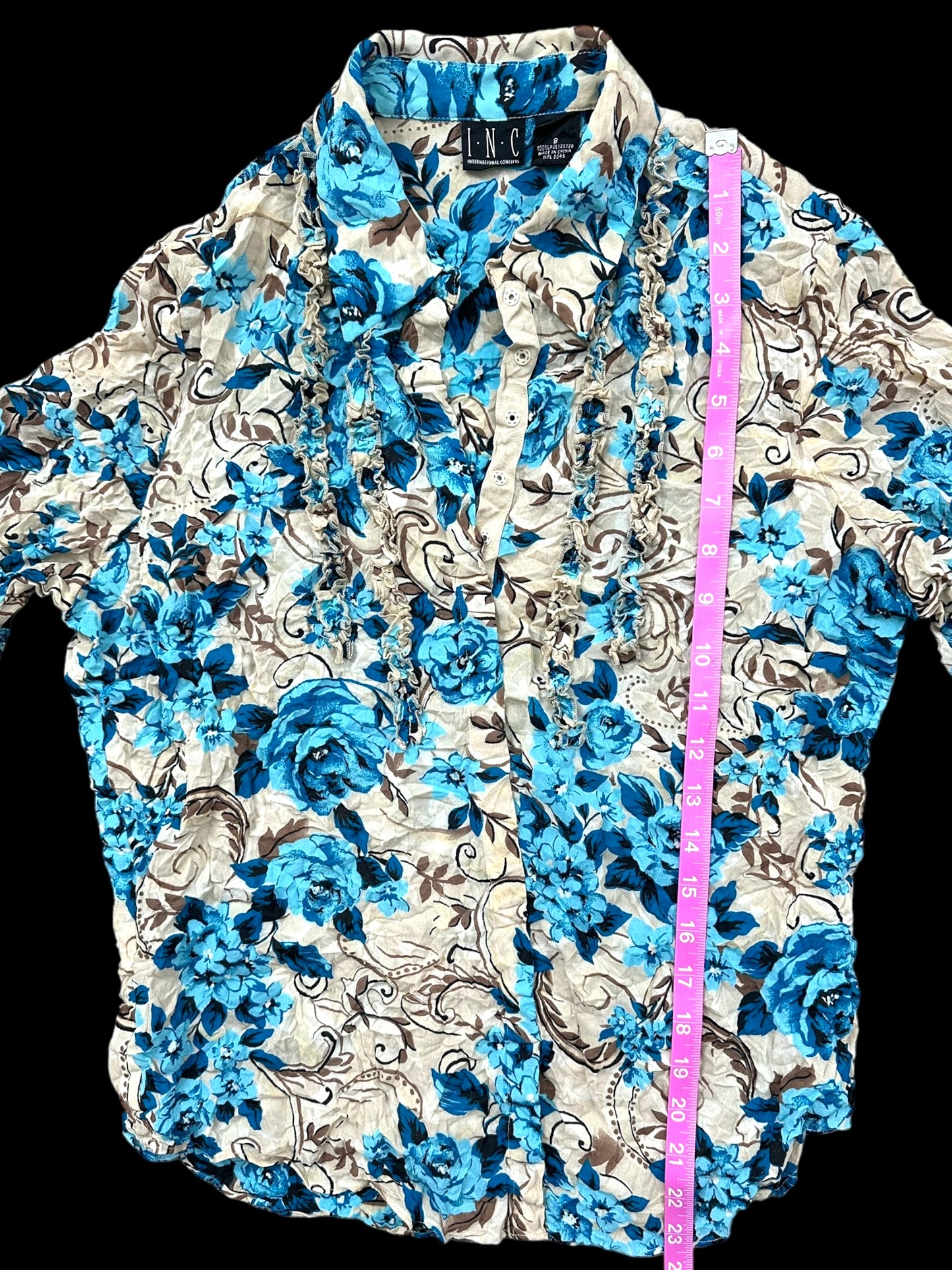 INC Blue Floral Popcorn Long Sleeve