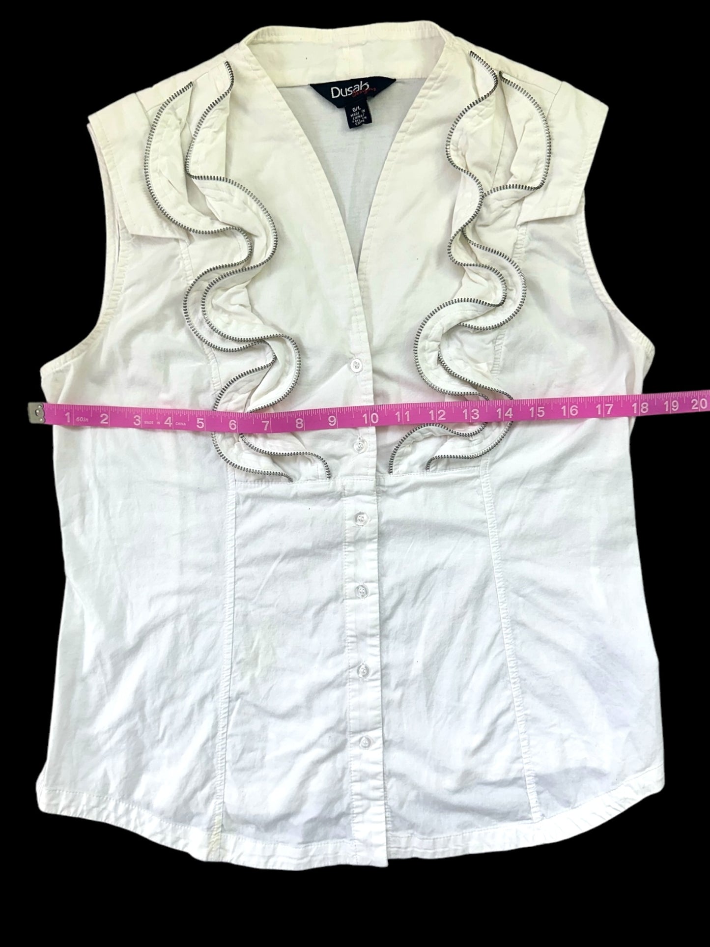 Dusak Zipper Ruffle Sleeveless Blouse
