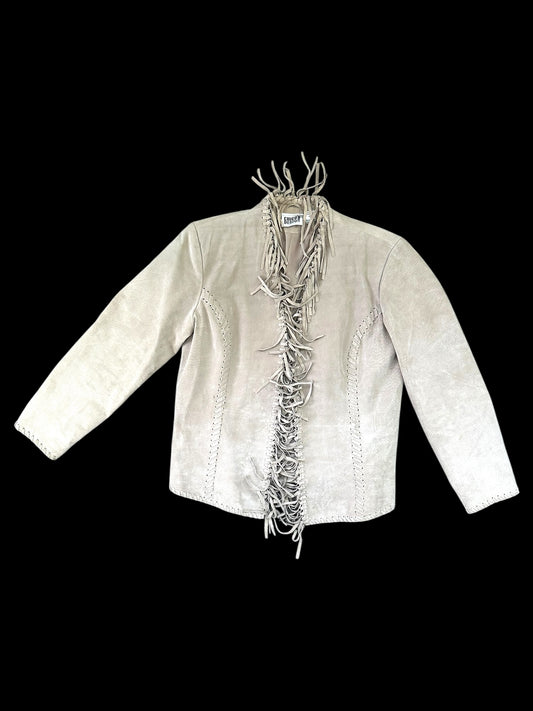 Chico's Taupe 100% Leather Fringe Jacket