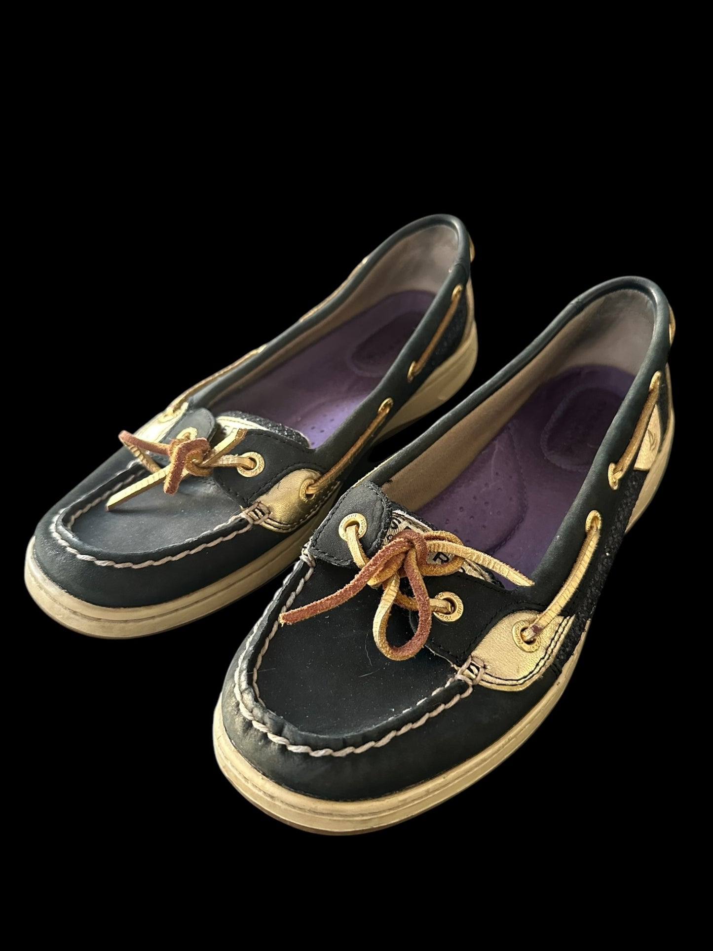 Sperry Black and Gold Metallic Glitter Boat Shoe Size 7.5