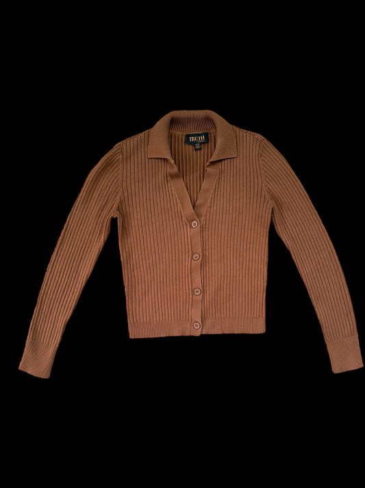 Truth By Republic Ribbed Button Up Collared Cardigan