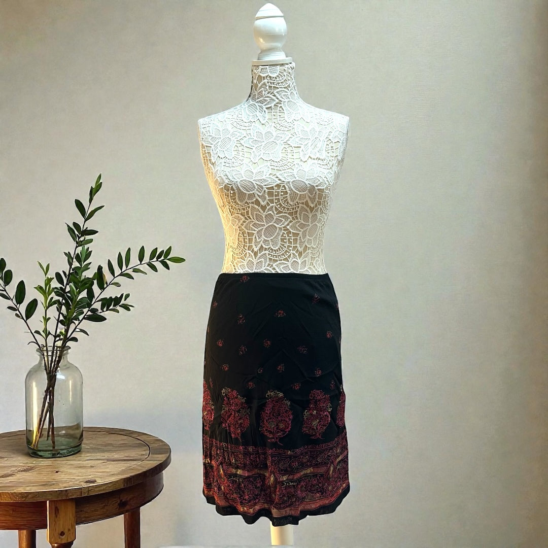 Y2K Emma James Black Floral Paisley Pencil Skirt