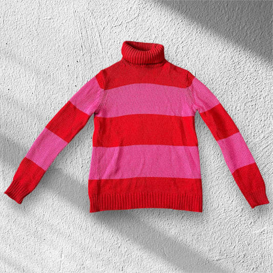 Pink and Red Striped Turtleneck Sweater