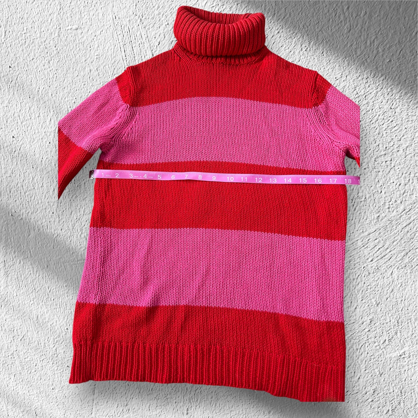 Pink and Red Striped Turtleneck Sweater