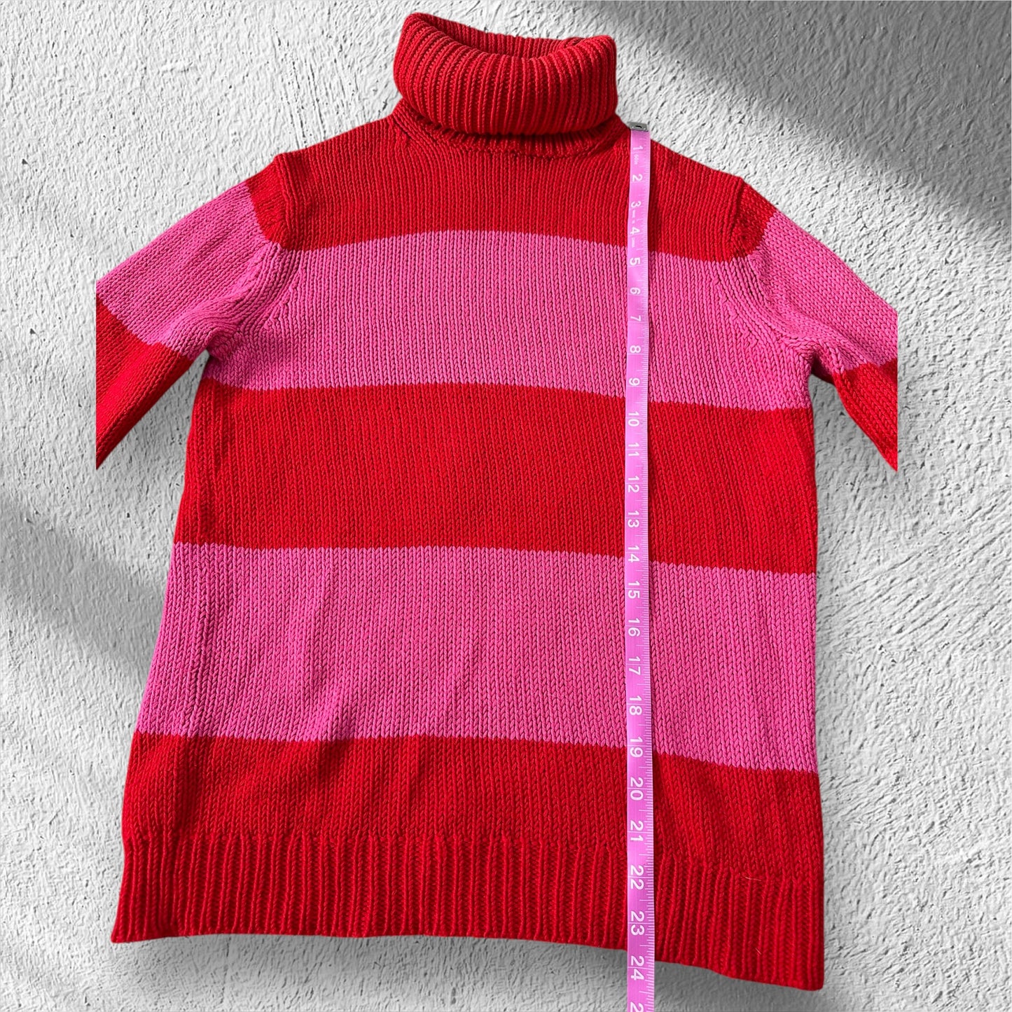 Pink and Red Striped Turtleneck Sweater