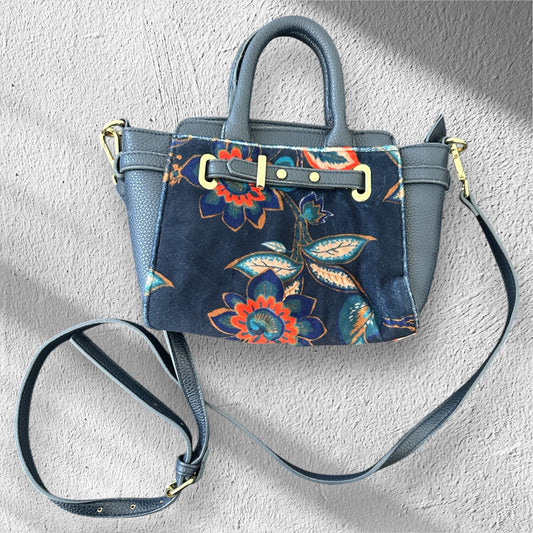 Blue Velvet Floral Crossbody Bag