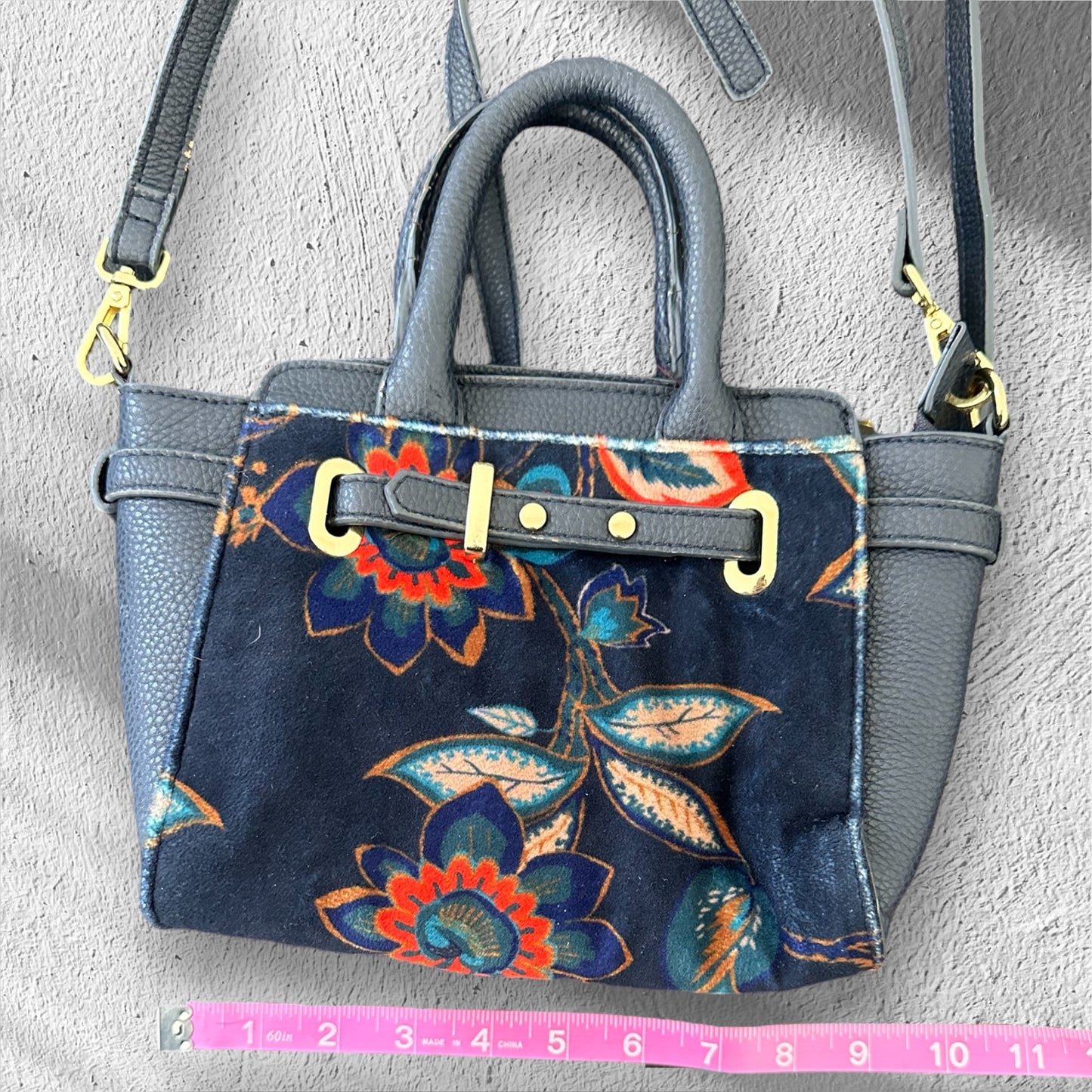 Blue Velvet Floral Crossbody Bag