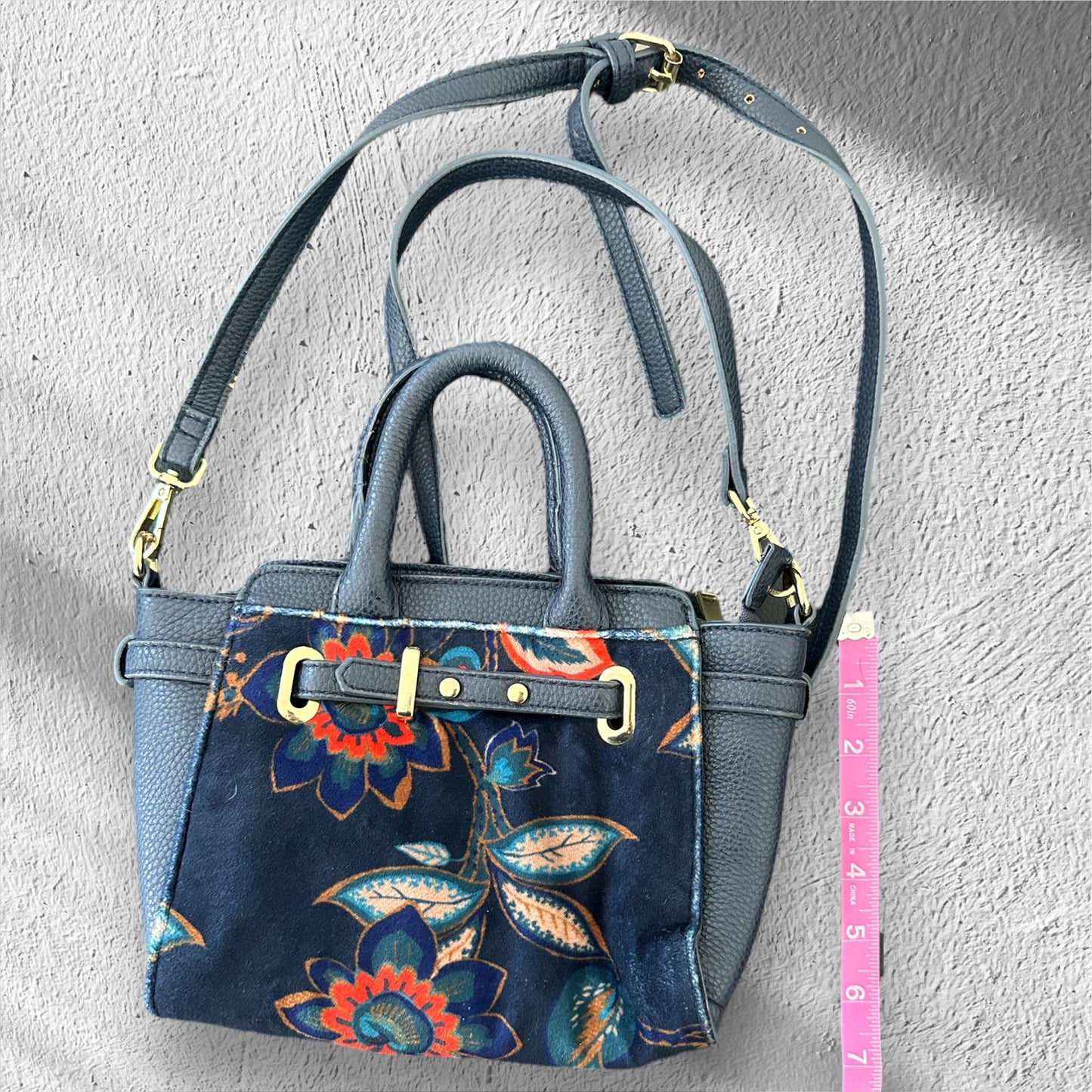 Blue Velvet Floral Crossbody Bag