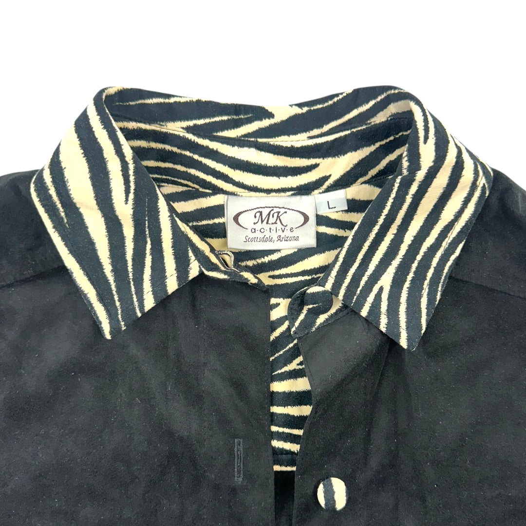 MK Active Black Shirt with Zebra Print Collar