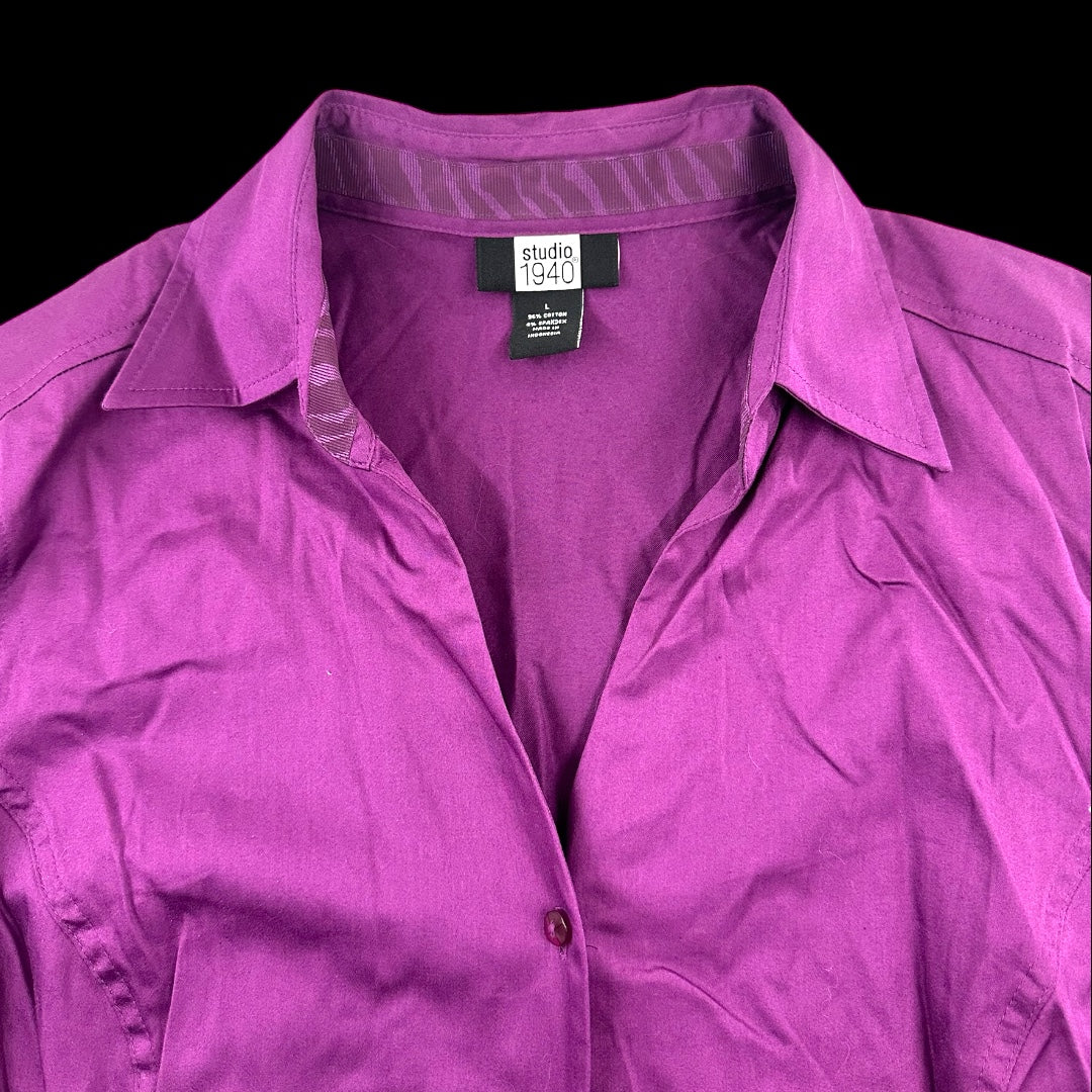 Studio 1940 Purple 3/4 Sleeve Button-Up Blouse