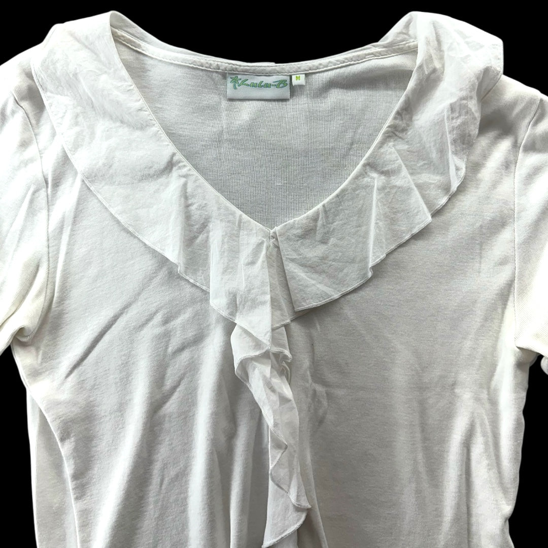 Lulu-B White Ruffled V-Neck Blouse