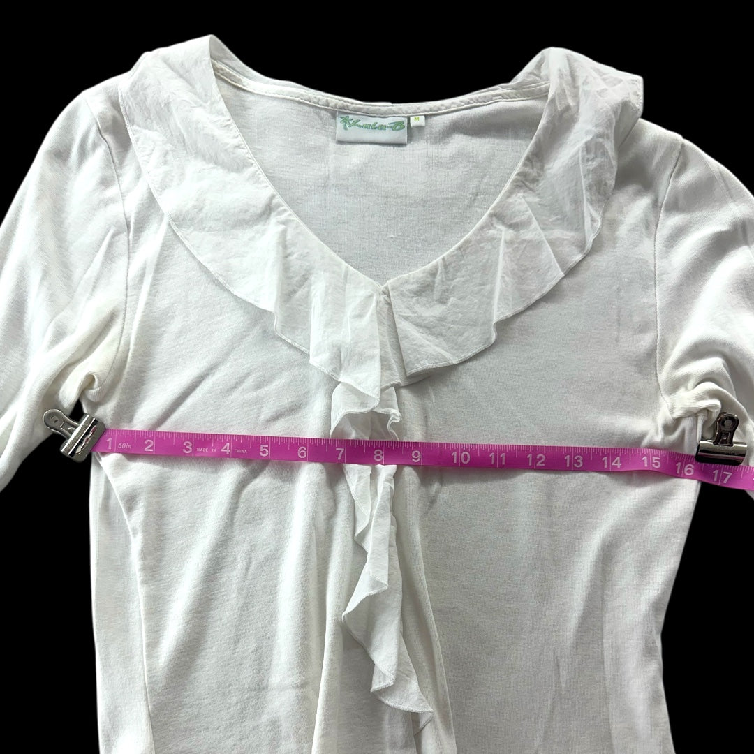 Lulu-B White Ruffled V-Neck Blouse