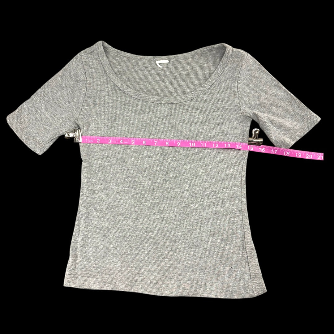 Grey Scoop Neck Ribbed Tee