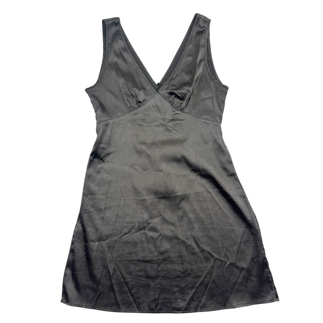 Black Satin V-Neck Slip Dress