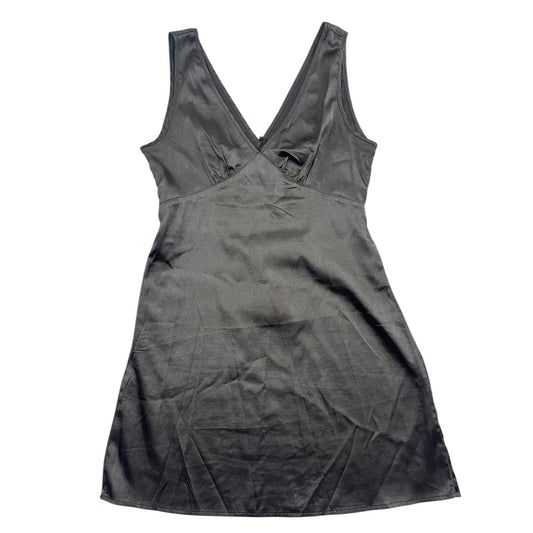 Black Satin V-Neck Slip Dress