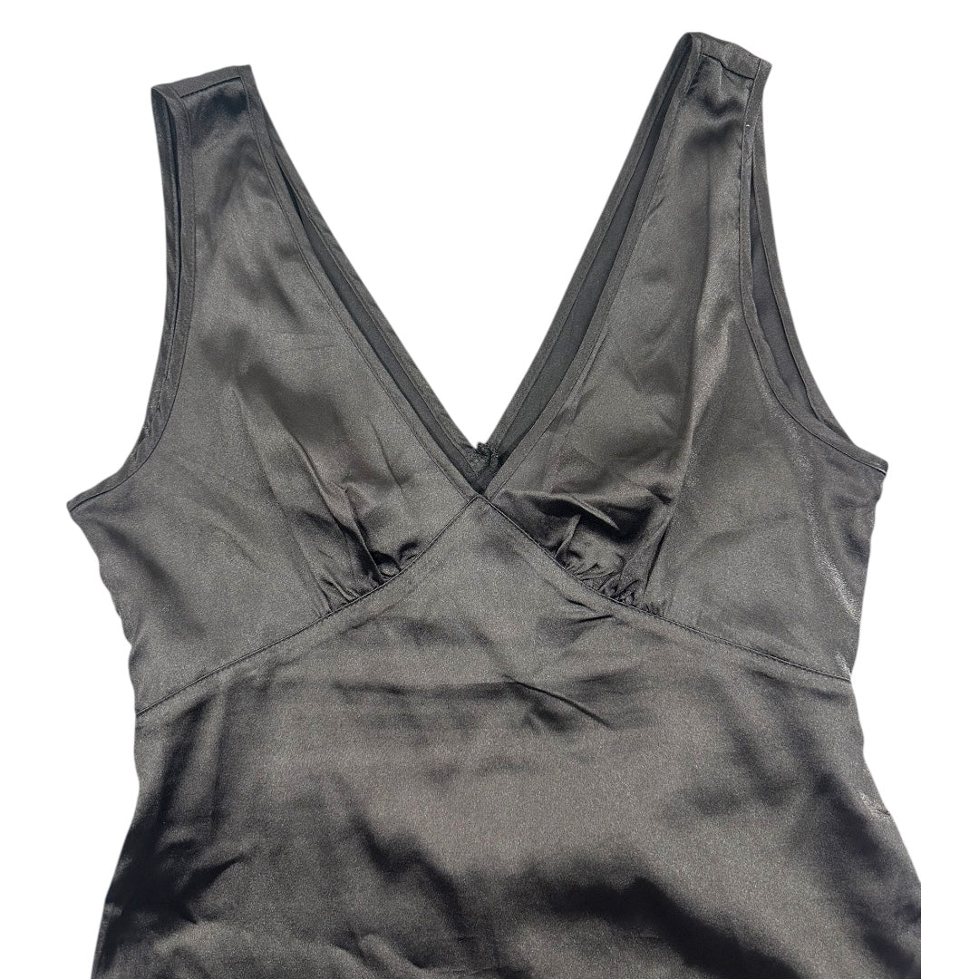 Black Satin V-Neck Slip Dress