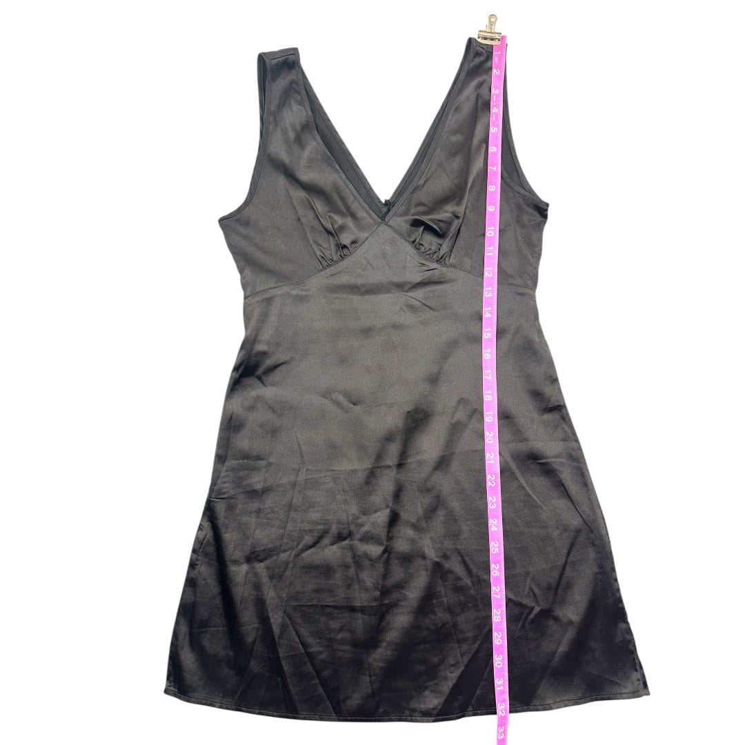 Black Satin V-Neck Slip Dress