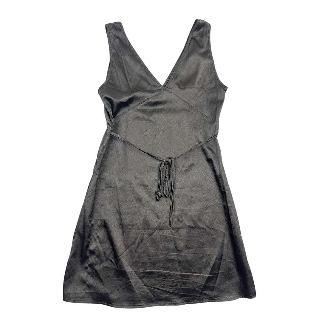 Black Satin V-Neck Slip Dress