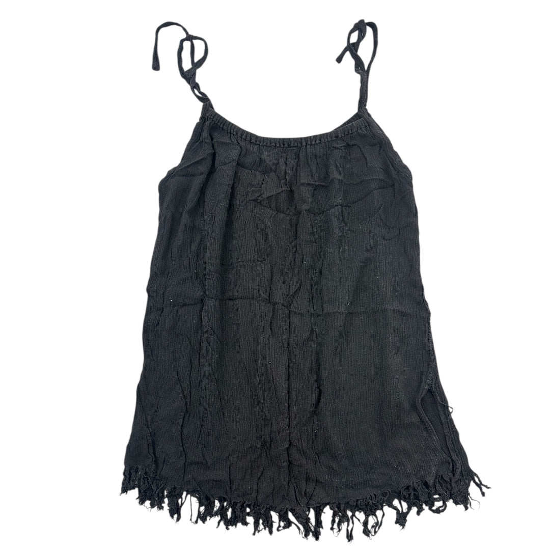 Black Crinkle Finge Tank Top