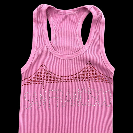 Pink Rhinestone "San Francisco" Ribbed Tank Top