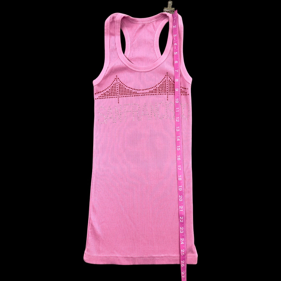 Pink Rhinestone "San Francisco" Ribbed Tank Top