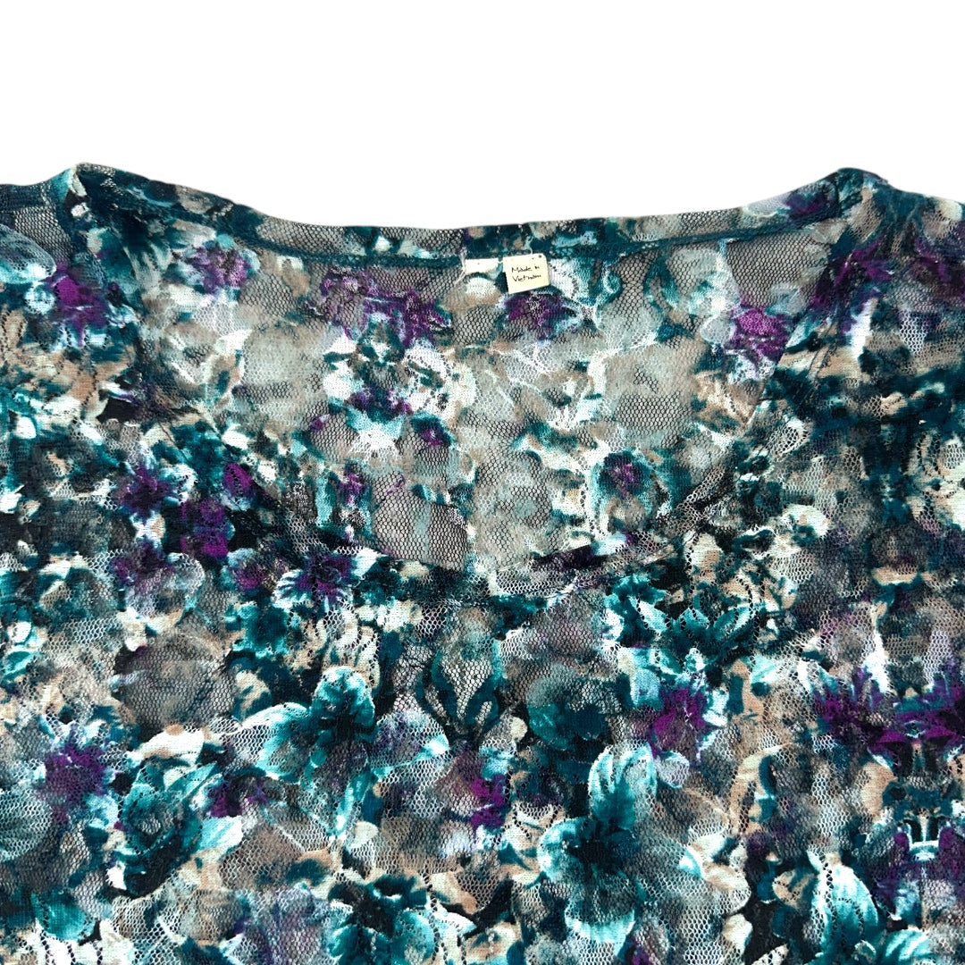 Multicolor Long Sleeve Lace Mesh Top