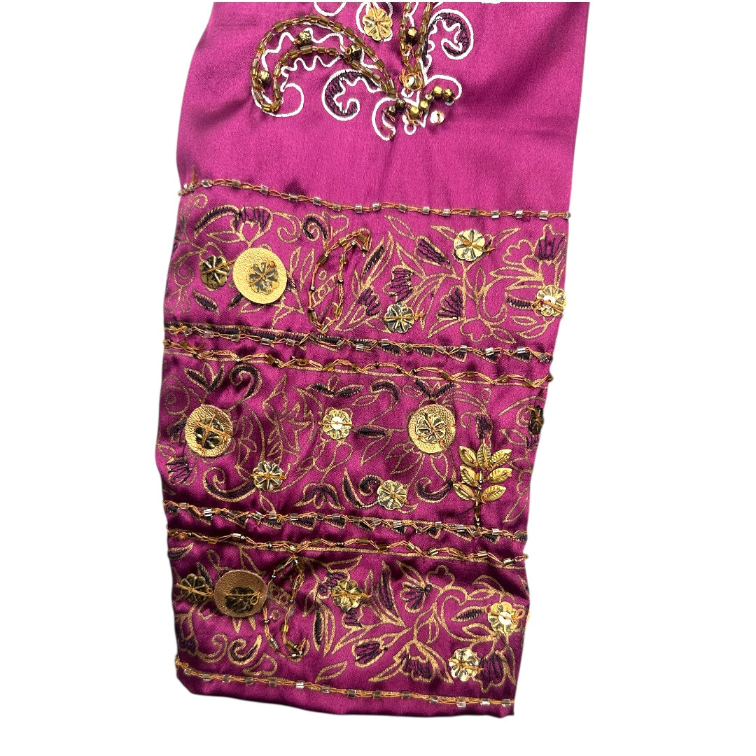 Chico's Purple Satin Jacket with Gold Floral Embellishments