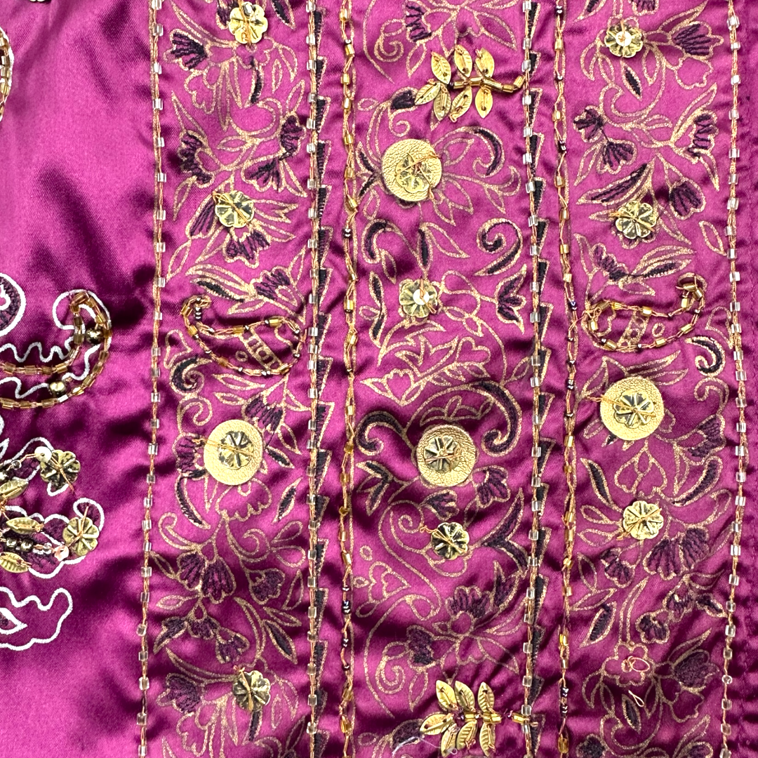 Chico's Purple Satin Jacket with Gold Floral Embellishments