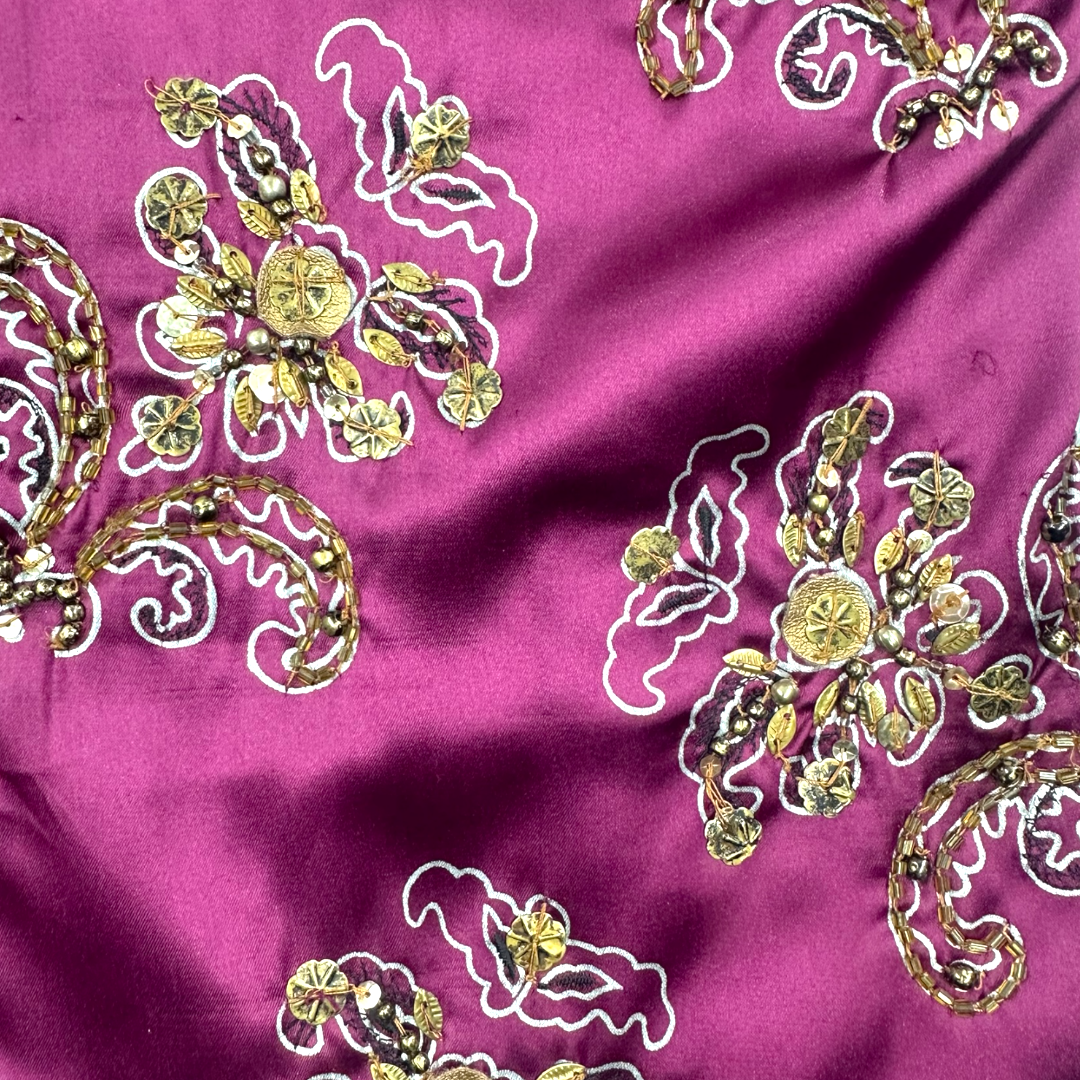 Chico's Purple Satin Jacket with Gold Floral Embellishments