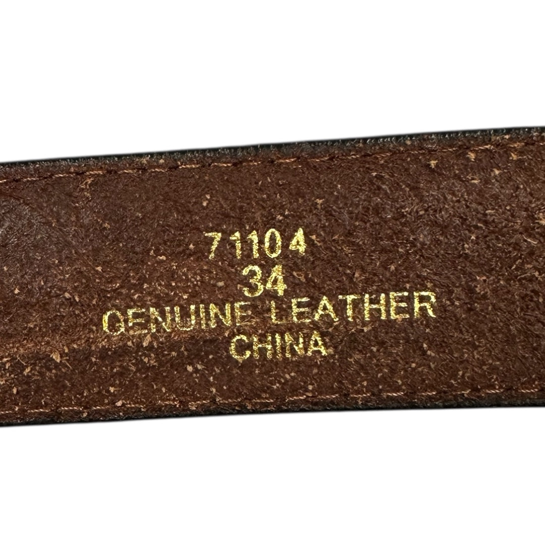Western Style Tooled Leather Belt With Silver Eagle Buckle
