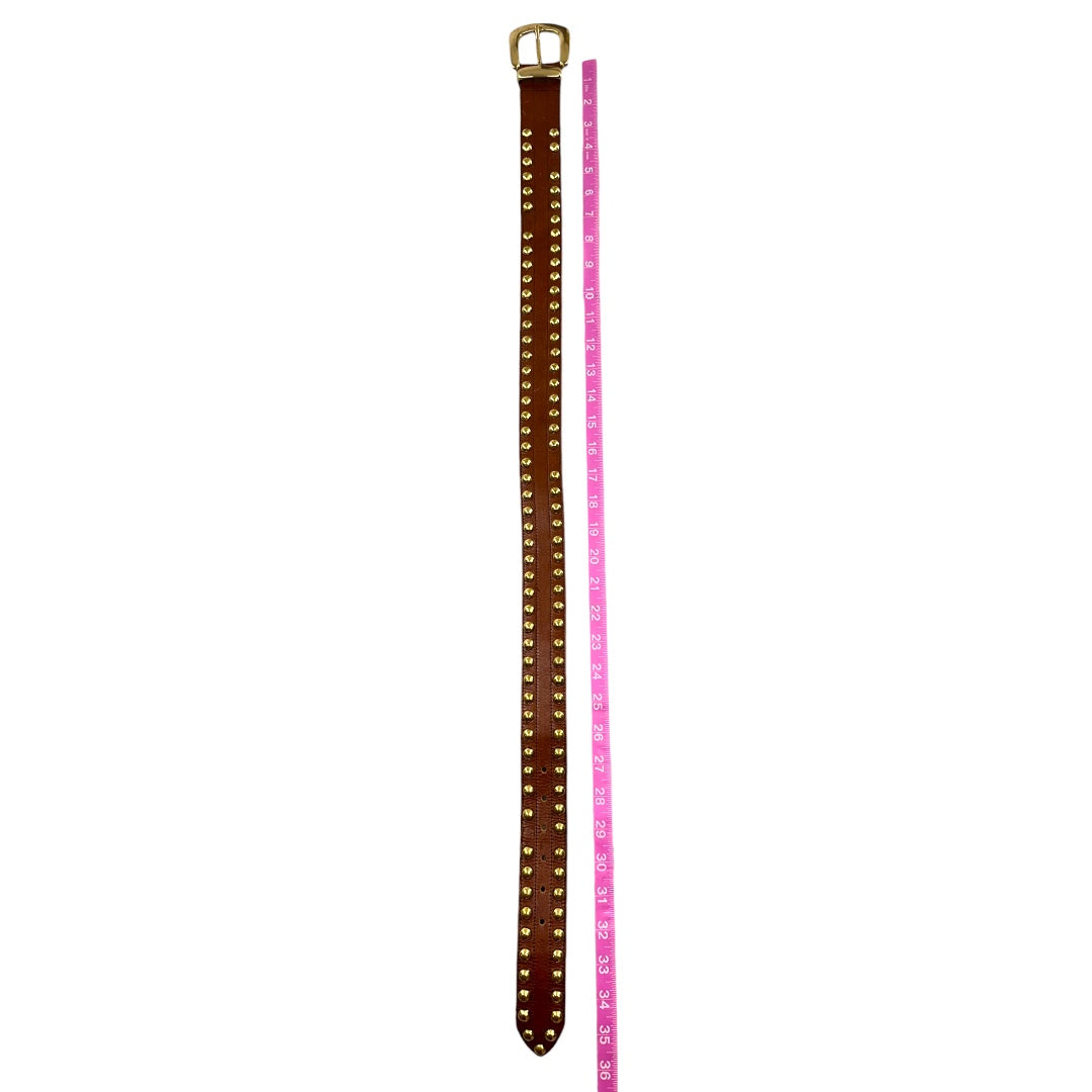 Studded Brown Leather Belt With Gold Toned Buckle