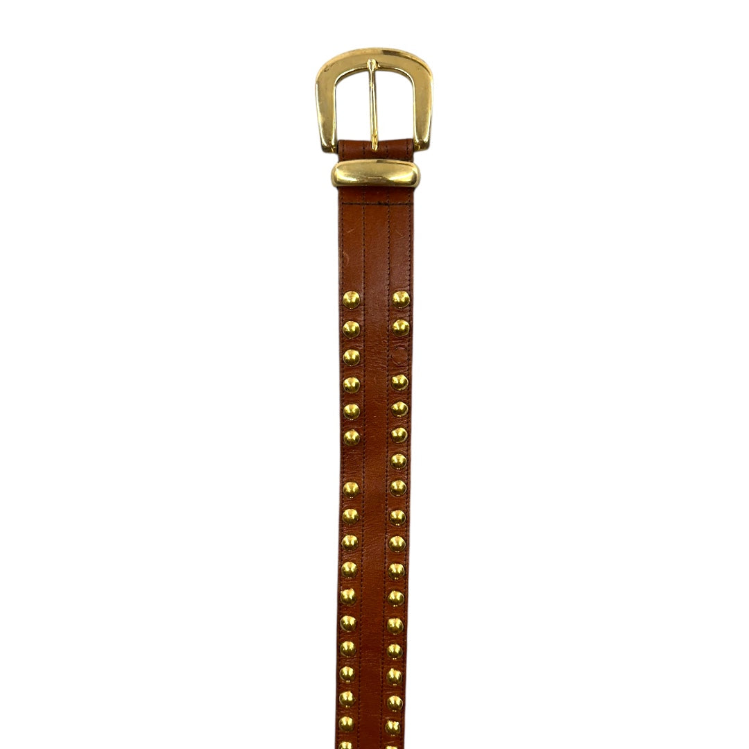 Studded Brown Leather Belt With Gold Toned Buckle