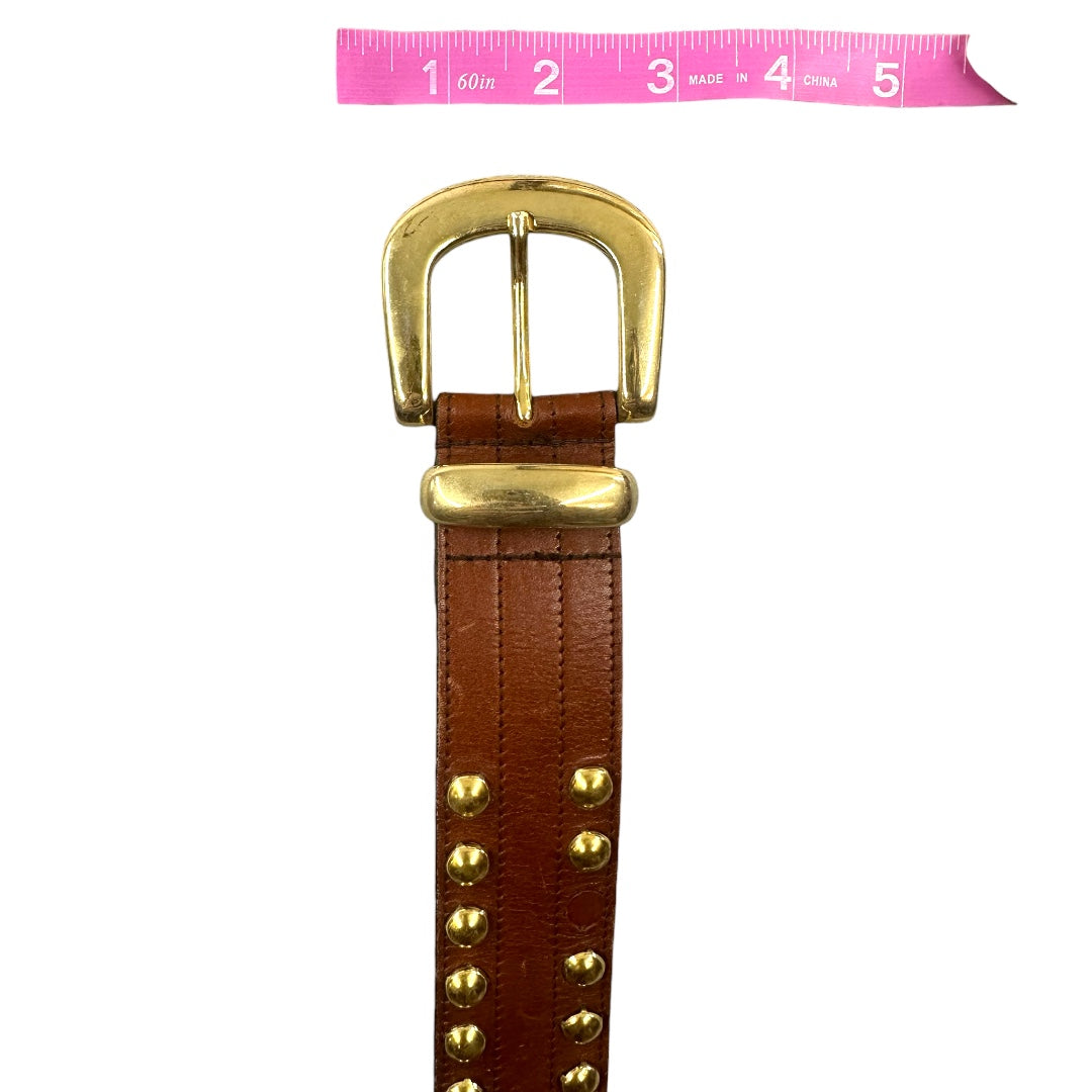 Studded Brown Leather Belt With Gold Toned Buckle