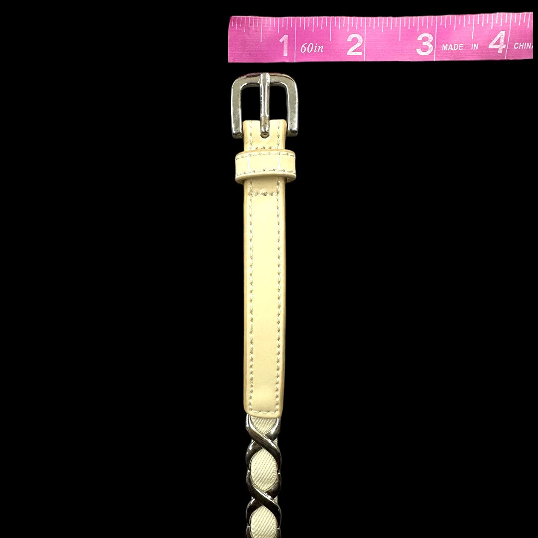 White Faux Leather Interwoven Chain Belt With Silver Hardware