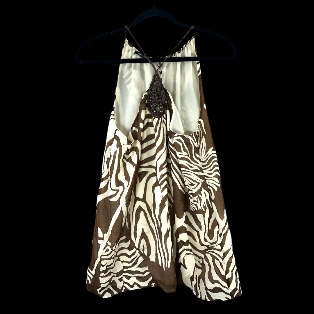 Anne Klein Brown and White Zebra Halter Top
