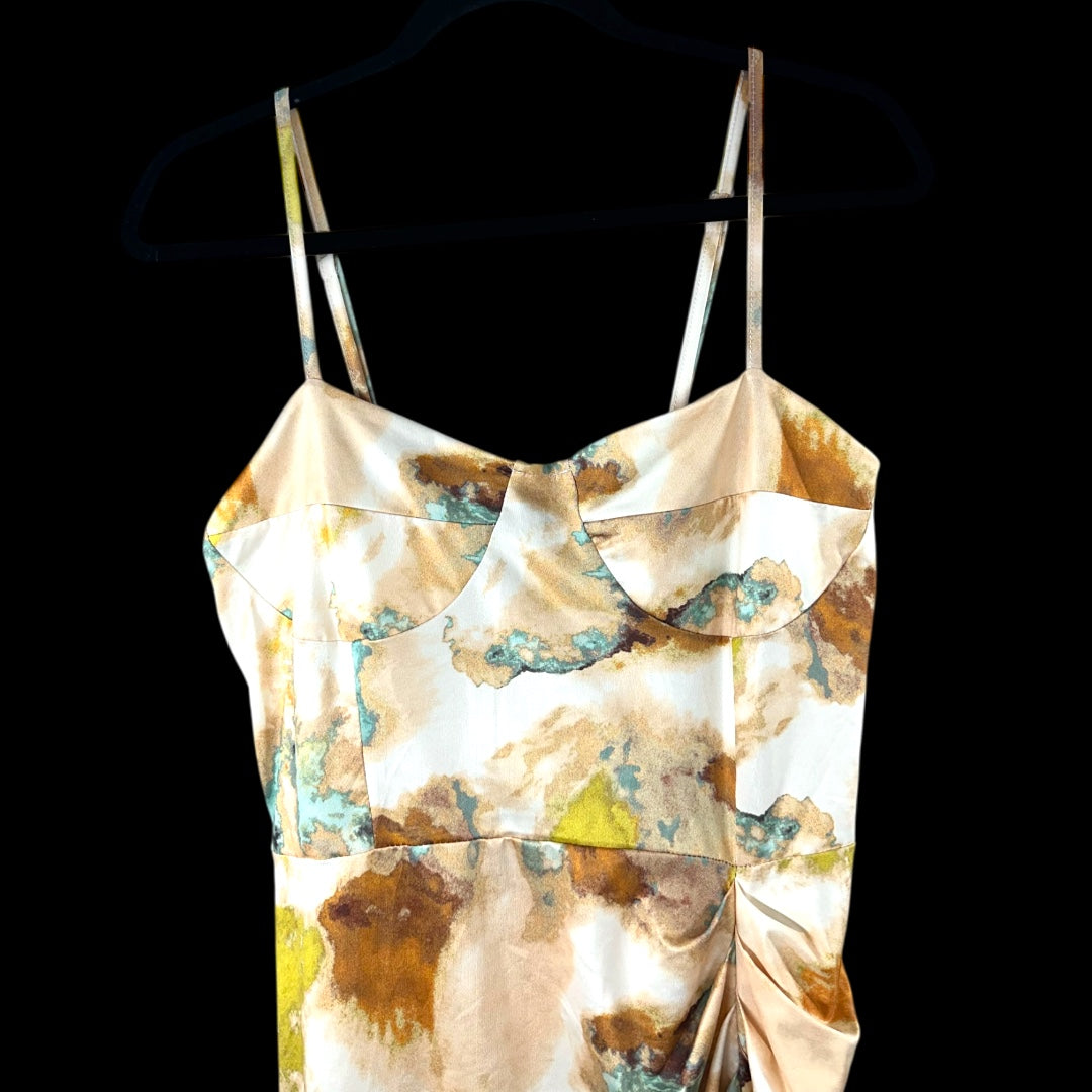 Ruched Abstract Midi Slip Dress