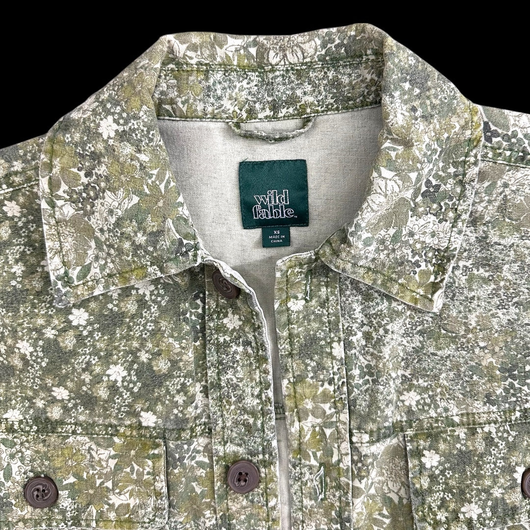 Wild Fable Green Floral Cropped Canvas Jacket