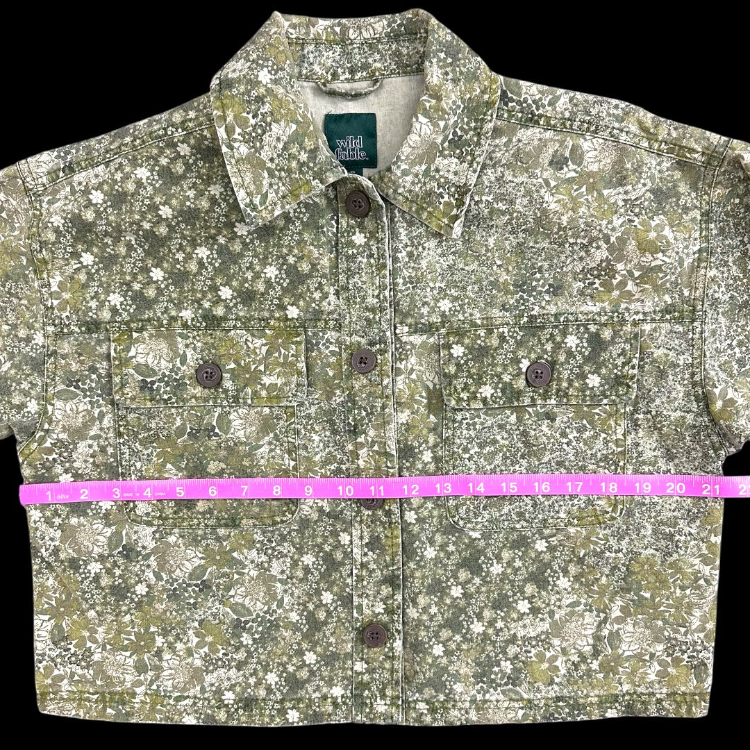 Wild Fable Green Floral Cropped Canvas Jacket